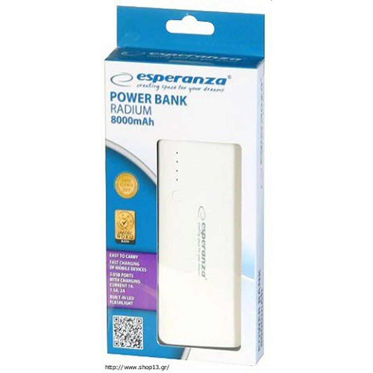 Power Bank Esperanza EMP106WE Weiß Grau Weiß/Grau 8000 mAh